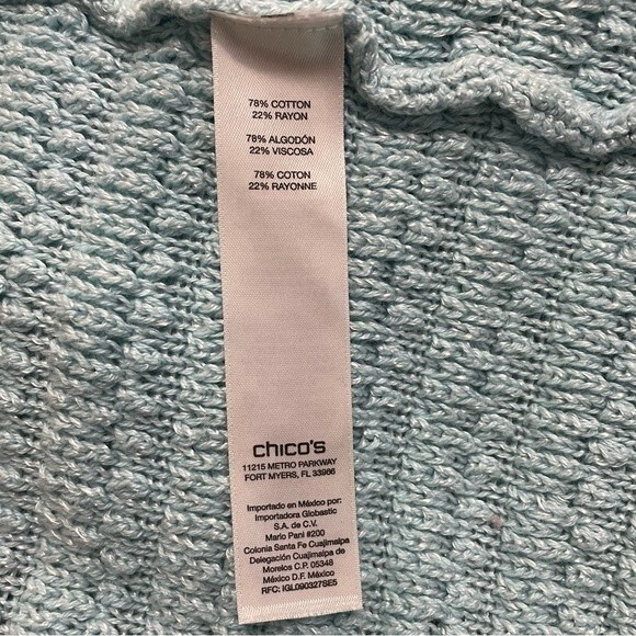 Chico's Aqua Blue Open Front Crochet Knit Cardigan Size Chico's 1 - Picture 8 of 9